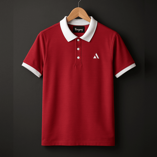 Classic Maroon Polo T-Shirt with White Collar & Cuffs Edition