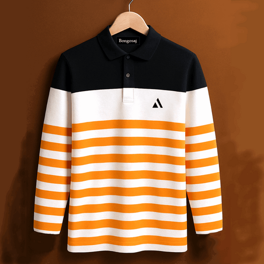 Men Full Sleeve T Shirt Black white with Orange