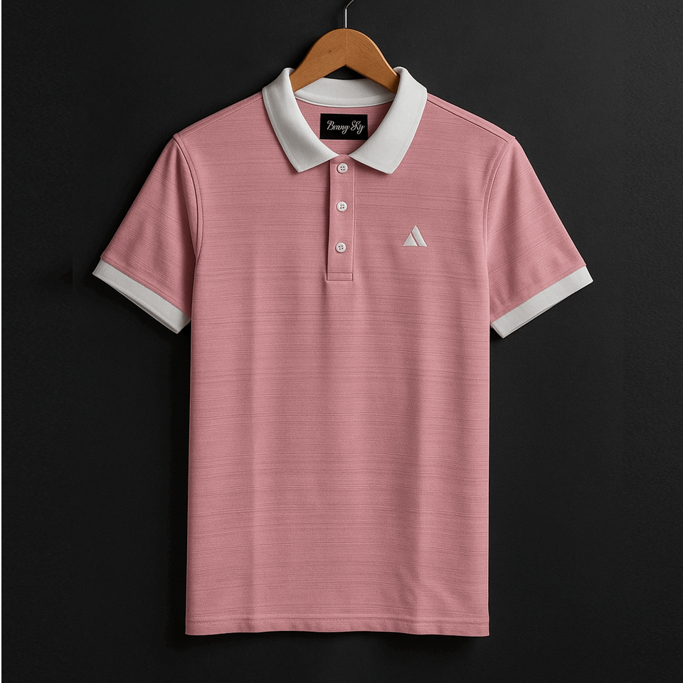 Classic Rose pink Polo T-Shirt with White Collar & Cuffs Edition