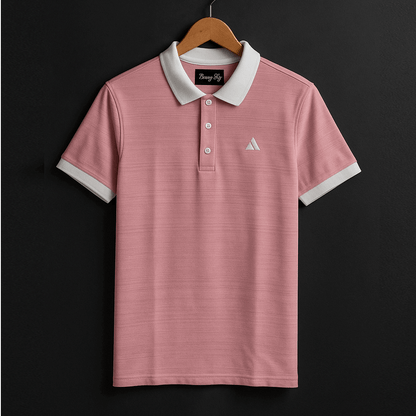 Classic Rose pink Polo T-Shirt with White Collar & Cuffs Edition