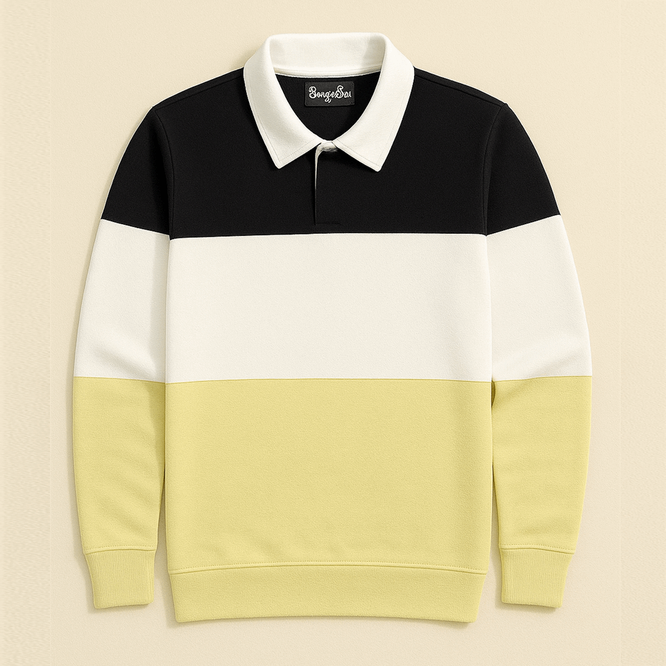 Full sleeve Collar Lycra T Shirt Black White with Pear Green