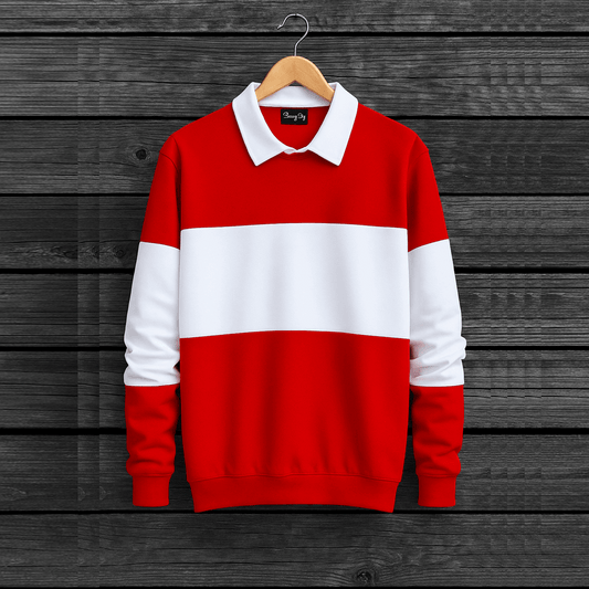 Full Sleeve Collar T-Shirt Red with White