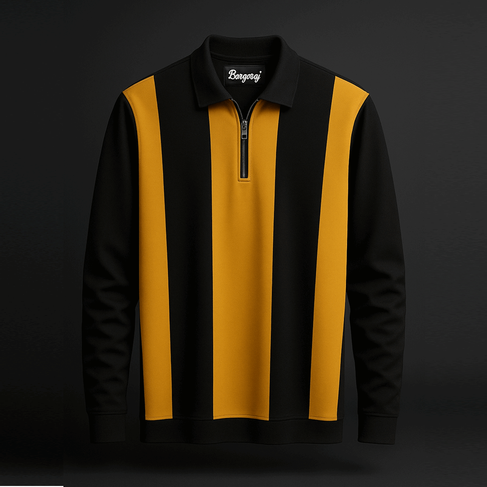 Full Sleeves Zip T-Shirt Golden Yellow Vertical Stripe