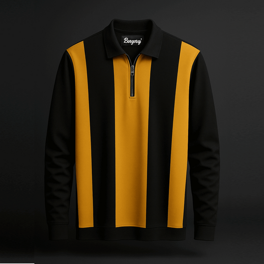 Full Sleeves Zip T-Shirt Golden Yellow Vertical Stripe