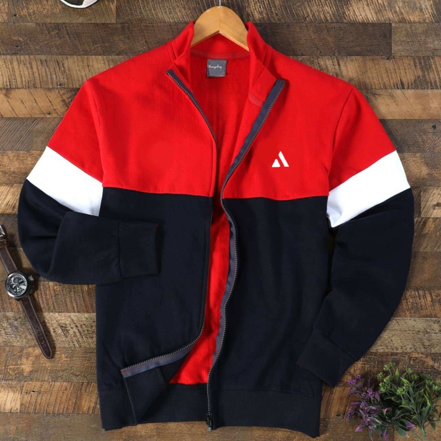 Men Full Sleeve Red With Navy Blue, Sweat Jacket