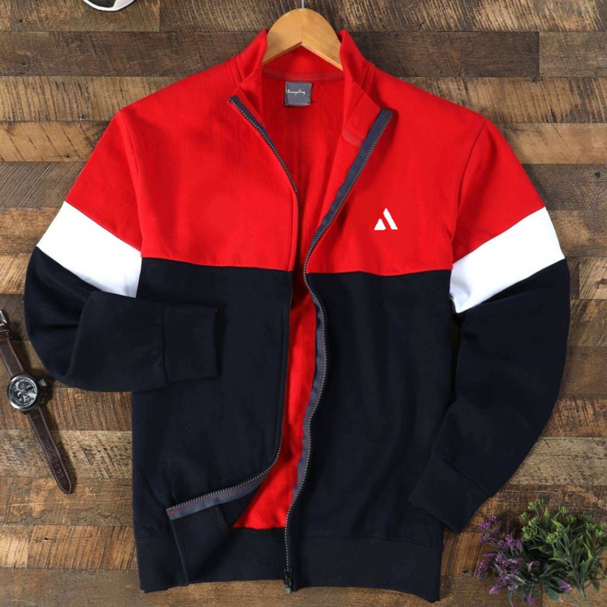 Men Full Sleeve Red With Navy Blue, Sweat Jacket