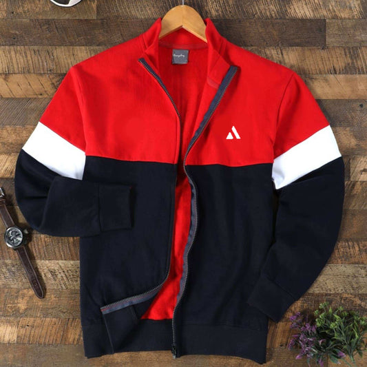 Men Full Sleeve Red With Navy Blue, Sweat Jacket
