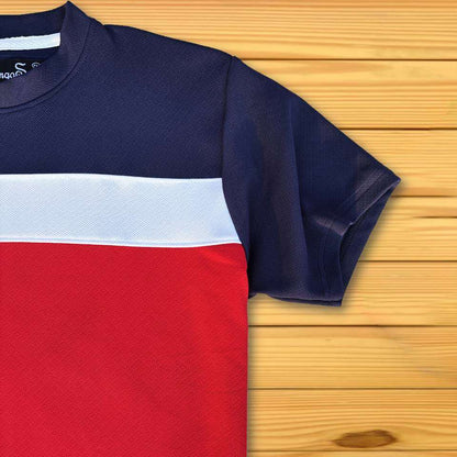 Half Sleeve Lycra Red Bottom Stripes T-Shirt