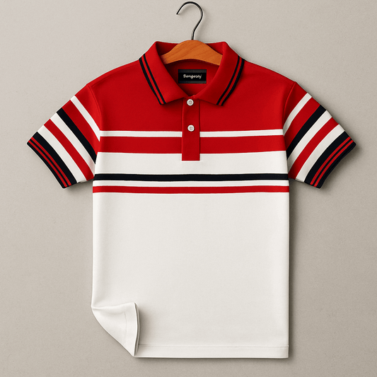 Red White with Navy stripe Polo T-Shirt