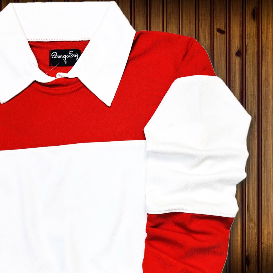 Full sleeve Collar Lycra T Shirt Red with White