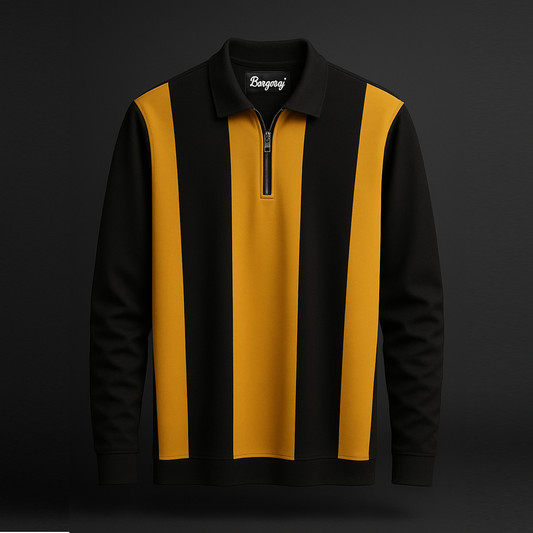 Full Sleeves Zip T-Shirt Golden Yellow Vertical Stripe