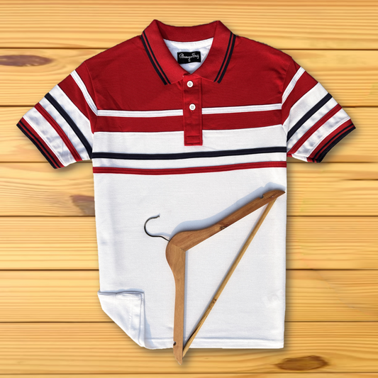 Red White with Navy stripe Polo T-Shirt