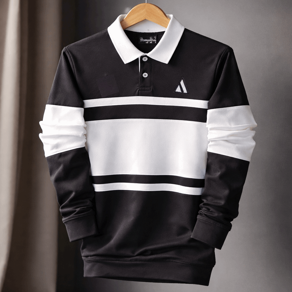 Full sleeve Collar Lycra T Shirt Black with White new