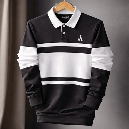 Full sleeve Collar Lycra T Shirt Black with White new