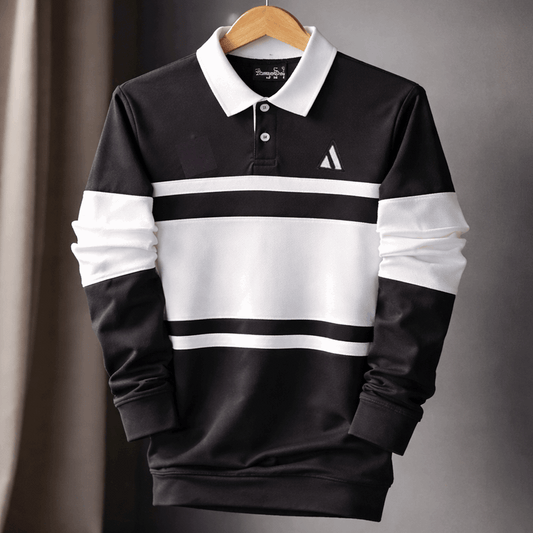 Full sleeve Collar Lycra T Shirt Black with White new