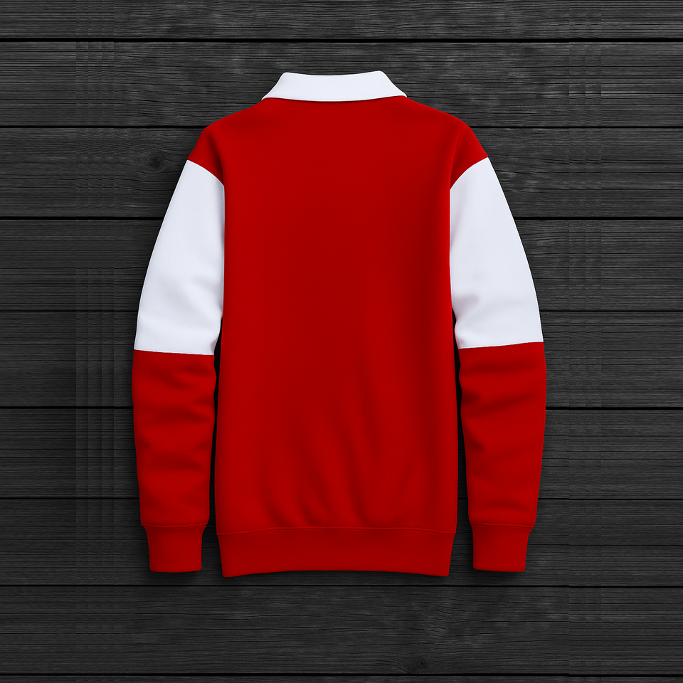 Full Sleeve Collar T-Shirt Red with White