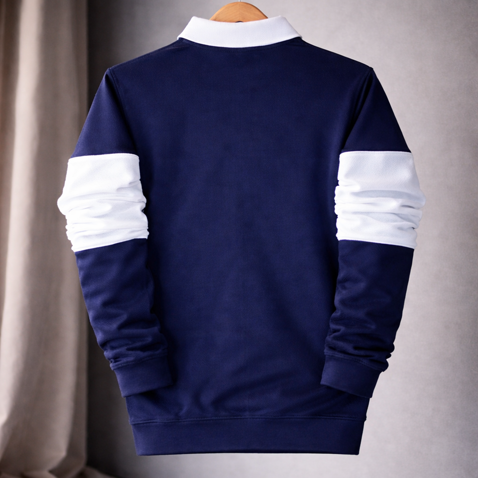 Full sleeve Collar T-Shirt Navy Blue & White 2-Stripes