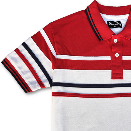 Red White with Navy stripe Polo T-Shirt