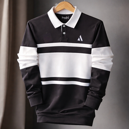 Full sleeve Collar Lycra T Shirt Black with White new