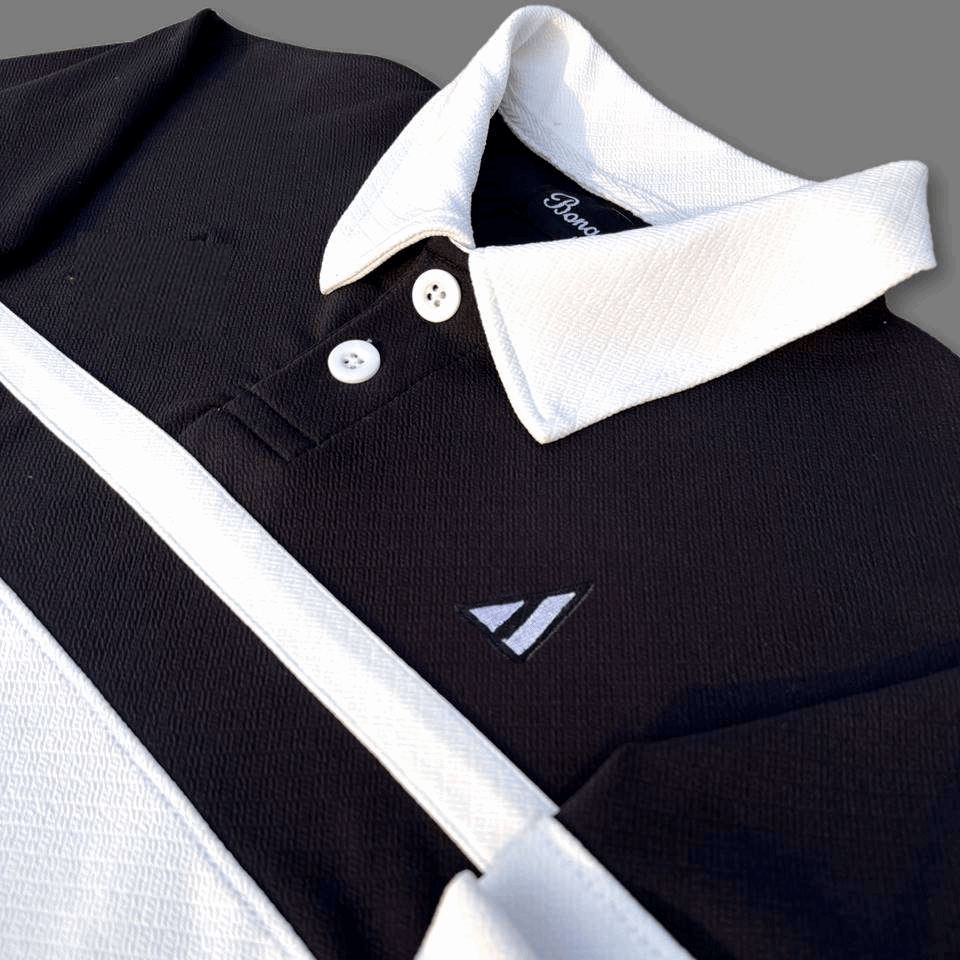 Full sleeve Collar Lycra T Shirt Black with White new