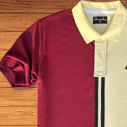 Half Maroon with Yellow stripe Polo T-Shirt