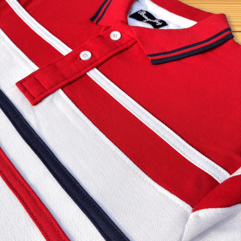 Red White with Navy stripe Polo T-Shirt