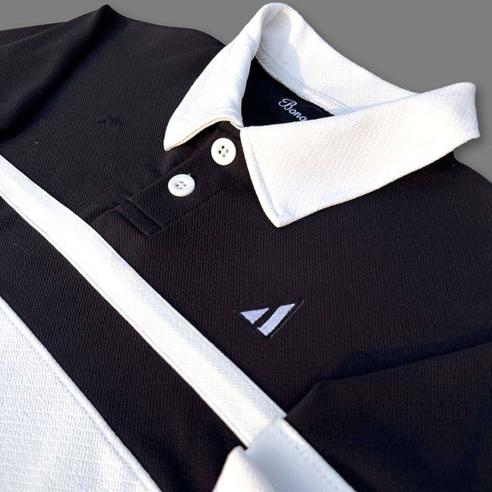 Full sleeve Collar Lycra T Shirt Black with White new