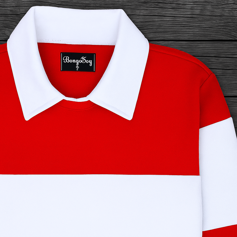 Full Sleeve Collar T-Shirt Red with White