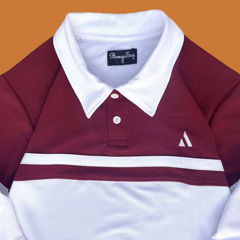 Full Sleeve Collar T-Shirt Maroon & White 2-Stripes