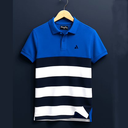 Sky Blue white with Navy Blue stripe Polo T-Shirt