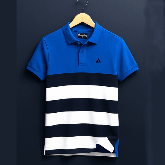 Sky Blue white with Navy Blue stripe Polo T-Shirt