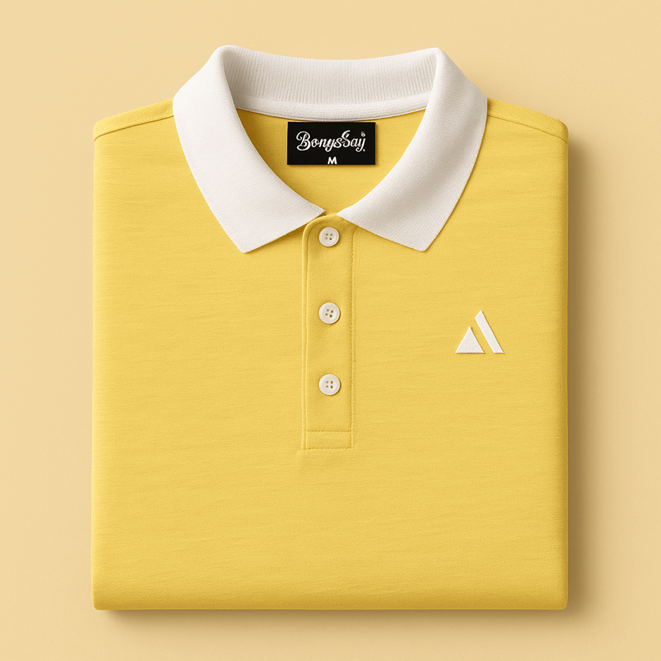 Classic Yellow Polo with White Collar & Cuffs
