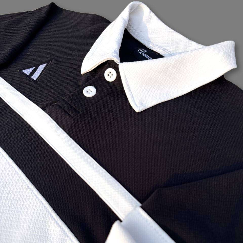 Full sleeve Collar Lycra T Shirt Black with White