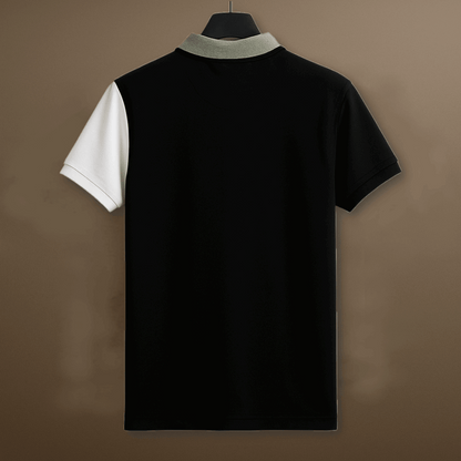 Black Polo T-Shirt Pastel Green & White Vertical Stripes