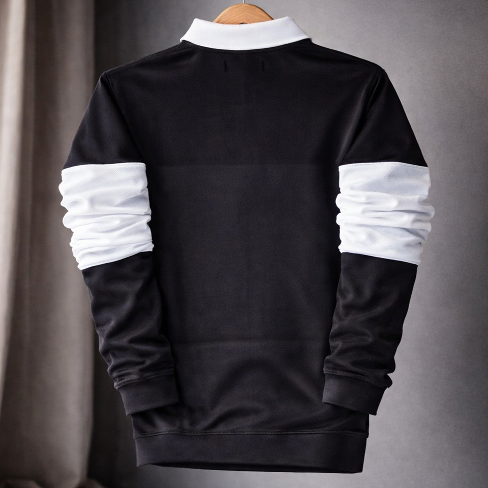 Full sleeve Collar Lycra T Shirt Black with White new