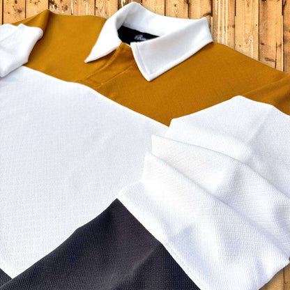 Full sleeve Collar Lycra T Shirt Golden Yellow White with Black