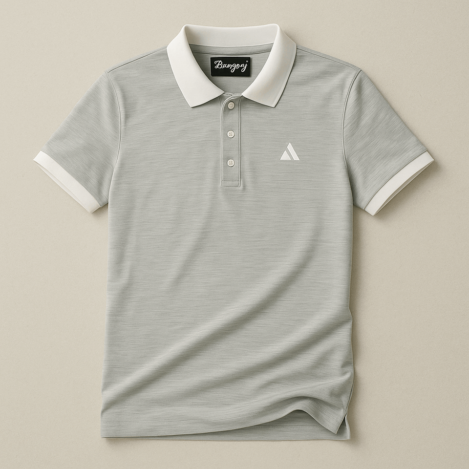 Classic Grey Polo T-Shirt | White Collar & Cuffs