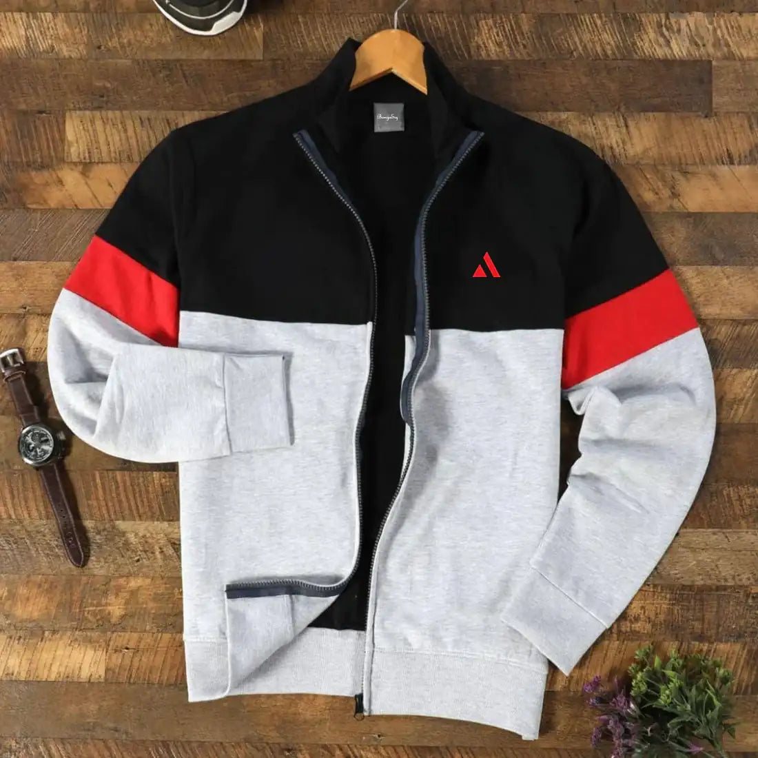 Full Sleeve Sweat Jacket Black with Melange