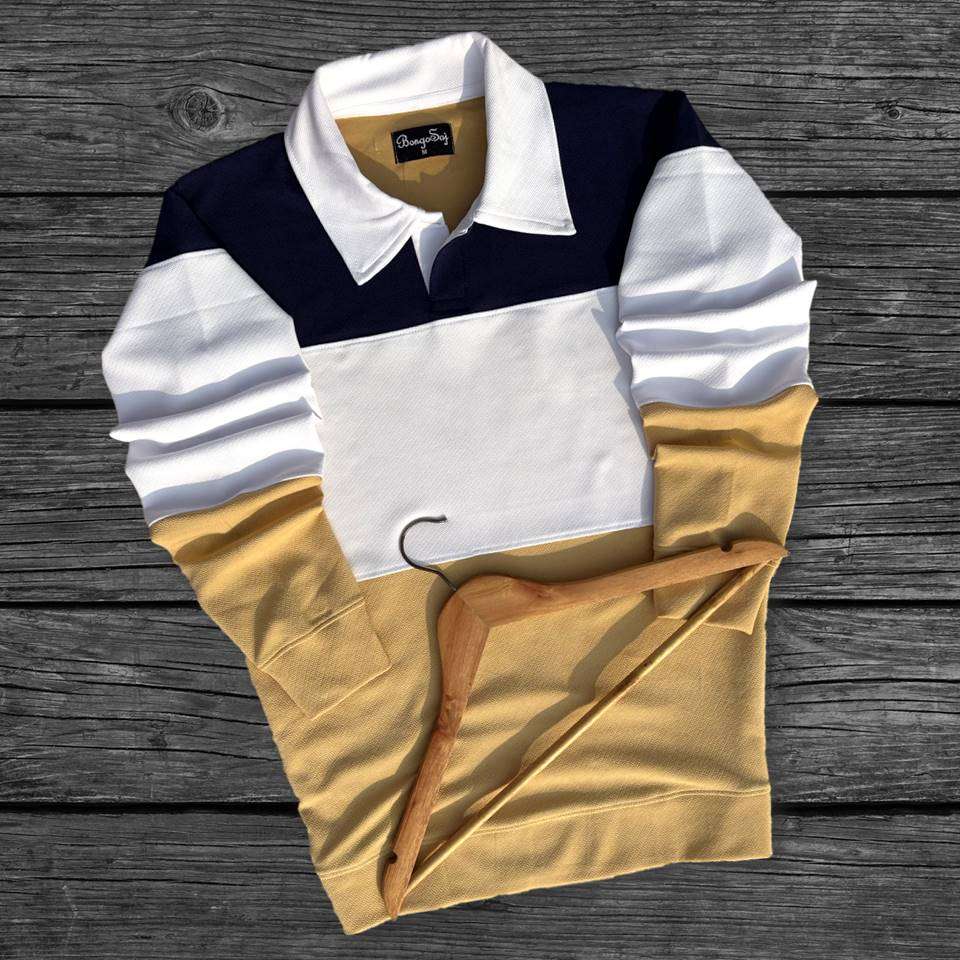 Full Sleeve Polo T-Shirt Navy Heather Cinnamon & White