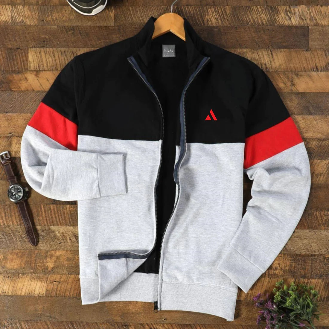 Full Sleeve Sweat Jacket Black with Melange