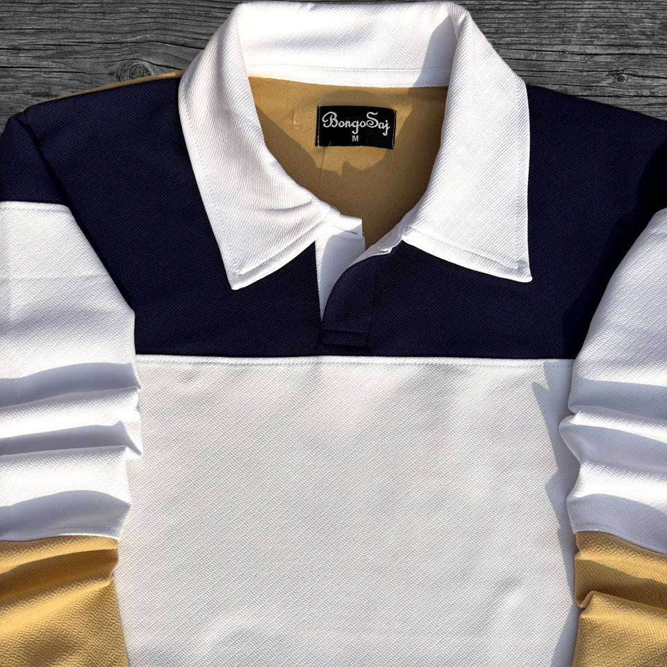 Full Sleeve Polo T-Shirt Navy Heather Cinnamon & White
