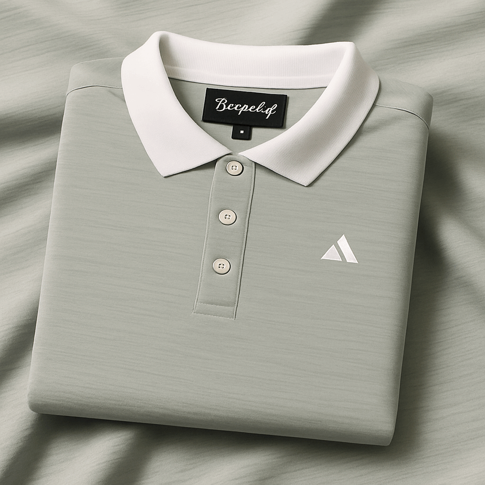 Classic Grey Polo T-Shirt | White Collar & Cuffs