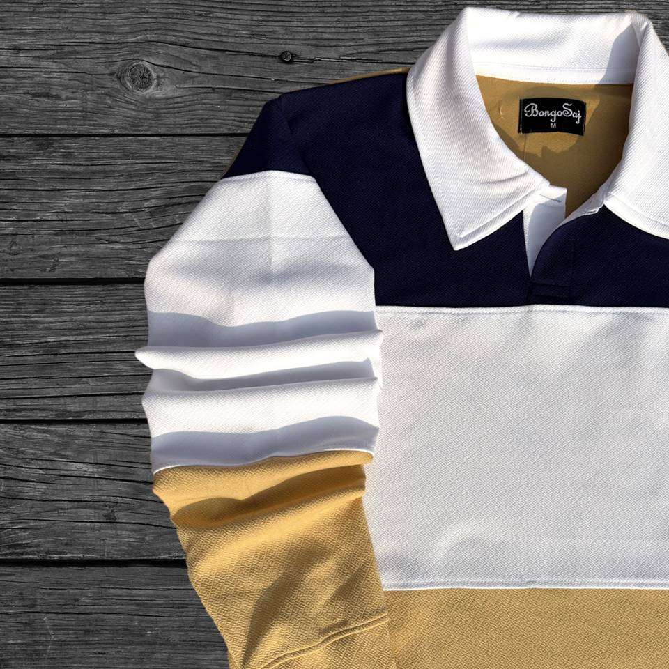 Full Sleeve Polo T-Shirt Navy Heather Cinnamon & White