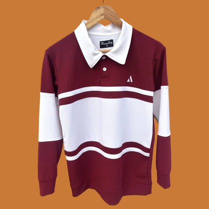 Full Sleeve Collar T-Shirt Maroon & White 2-Stripes new