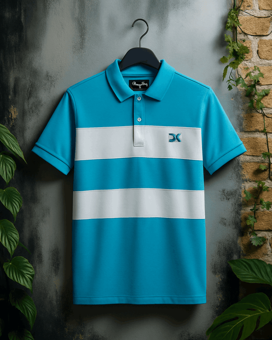 Turquoise Blue with White new Polo T-Shirt New