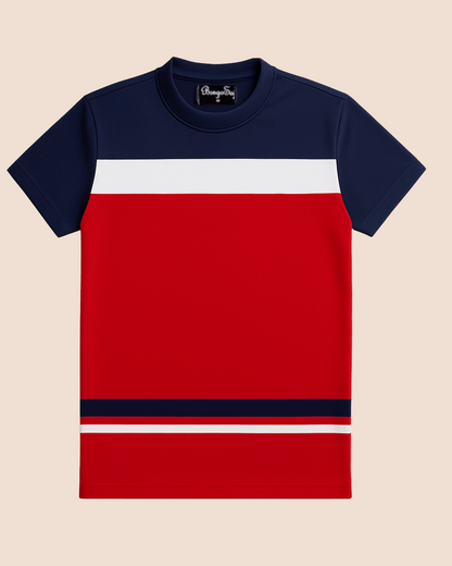 Half Sleeve Lycra Red Bottom Stripes T-Shirt