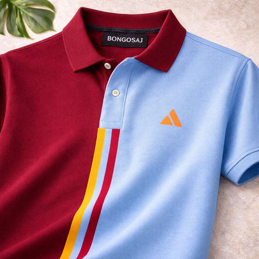 Premium Dual Tone Polo T-Shirt (Maroon & Sky Blue)