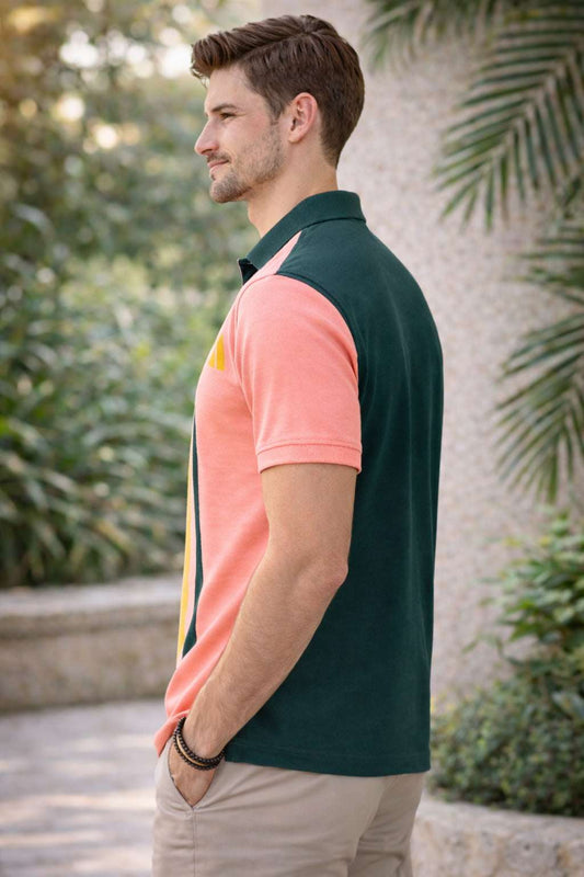 Premium Dual Tone Polo T-Shirt (Pech & Pine Green)