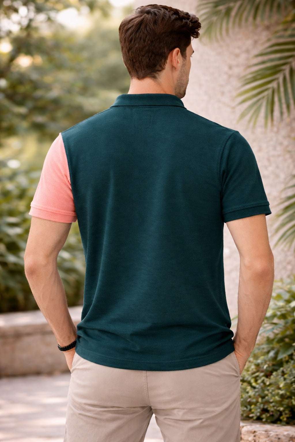 Premium Dual Tone Polo T-Shirt (Pech & Pine Green)