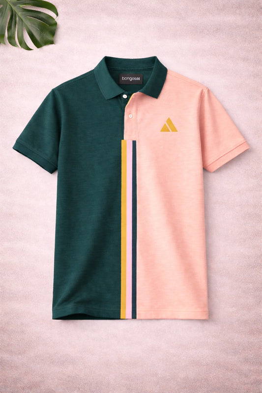 Premium Dual Tone Polo T-Shirt (Pech & Pine Green)